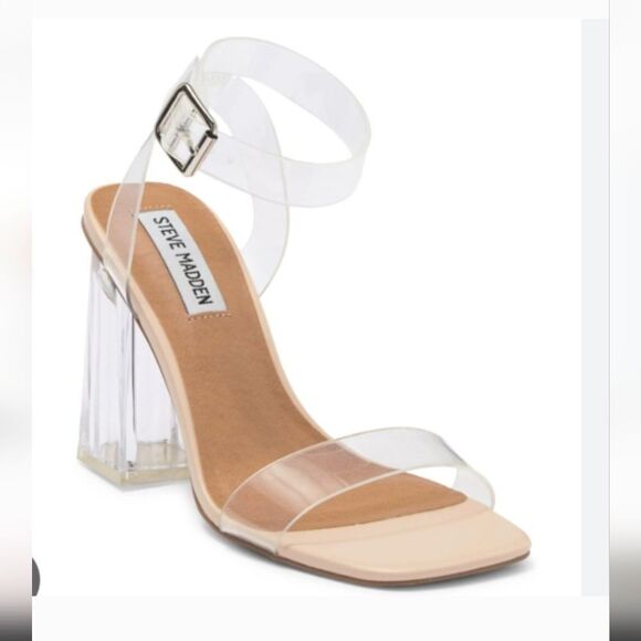 Steve Madden Shoes - Steve Madden Hundred Clear Plastic Nude Beige Sandals Plastic Heels Size 5 Women